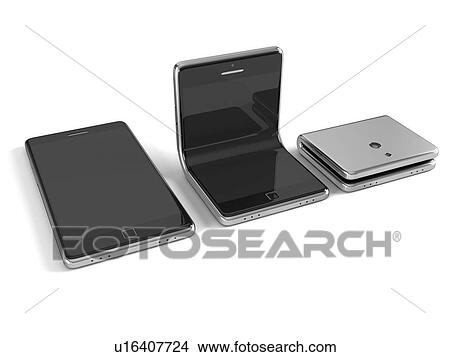 Picture - Concept of foldable smartphone. 3D illustration isolated on white background.. Fotosearch