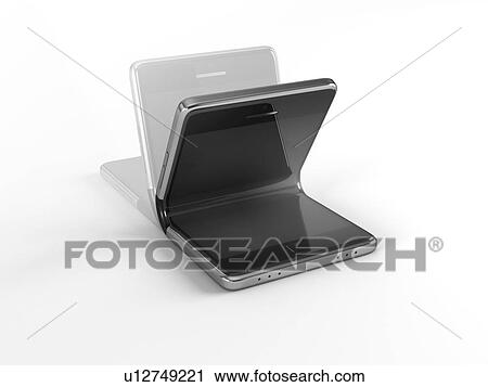 Stock Image - Concept of foldable smartphone. 3D illustration on white background.. Fotosearch