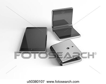 Stock Photo - Concept of multiple ways to use of the foldable smartphone. 3D illustration.. Fotosearch