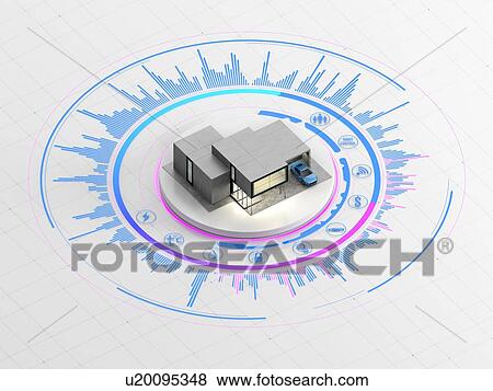 Concept of smart home or internet of things. Scale model of contemporary house on the interactive display with infographic elements. 3D illustration on white background. View Large Photo Image Stock Photo - Concept of smart home or internet of things. Scale model of contemporary house on the interactive display with infographic elements. 3D illustration on white background.. Fotosearch