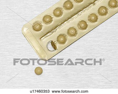 Stock Image - Contraception pills against a white background.. Fotosearch
