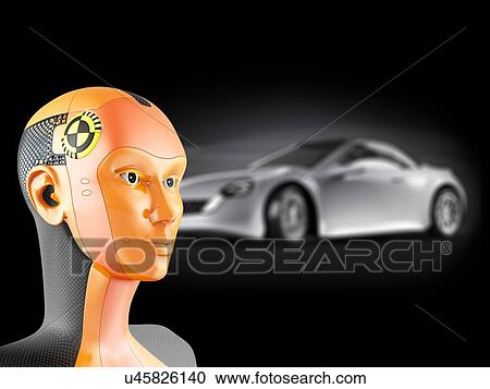 Stock Image - Crash test dummy with car, illustration.. Fotosearch