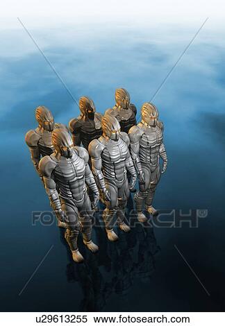 Cyborgs standing in a row, illustration. View Large Photo Image Stock Photography - Cyborgs standing in a row, illustration.. Fotosearch