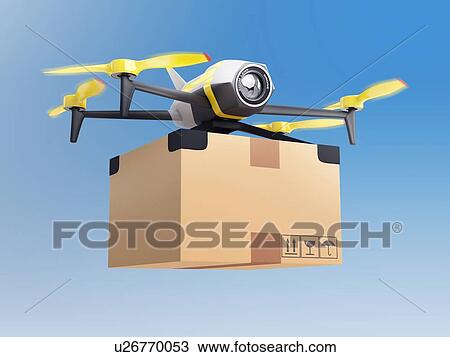 Delivery drone with a package, illustration. View Large Photo Image Stock Image - Delivery drone with a package, illustration.. Fotosearch