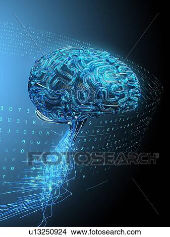 Picture - Digital brain with artificial intelligence. 3d illustration.. Fotosearch