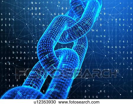 Stock Image - Digital chain. Blockchain technology concept. 3D illustration.. Fotosearch