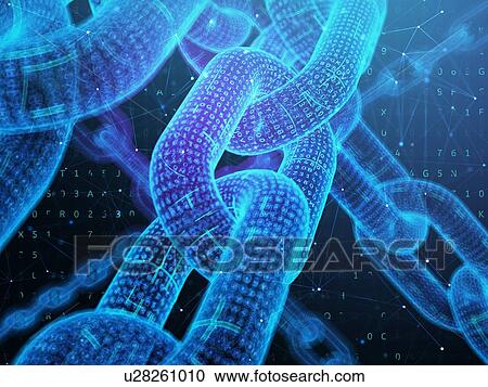 Stock Image - Digital chain. Blockchain technology concept. 3D illustration.. Fotosearch