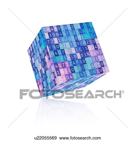 Stock Photo - Digital cube with program code. Abstract box of big data, 3D illustration isolated on white background.. Fotosearch