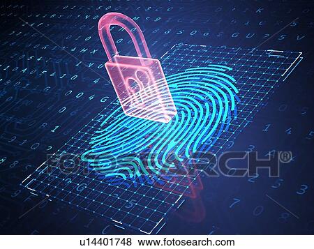 Stock Photo - Digital fingerprint and padlock on phone screen, symbolise unlock process. 3D illustration.. Fotosearch