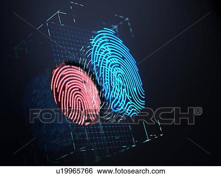 Stock Photograph - Digital fingerprint on a black background close up. 3d illustration.. Fotosearch