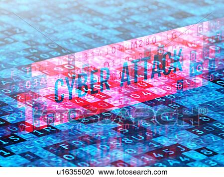 Stock Image - Digital security concept. Cyber attack sign on a virtual digital screen. 3D illustration.. Fotosearch
