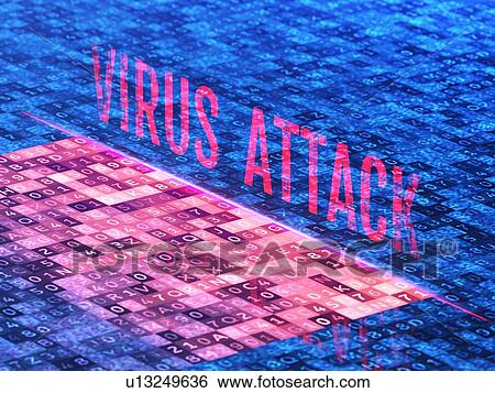 Stock Photograph - Digital security concept. Virus attack sign on a virtual digital screen. 3D illustration.. Fotosearch
