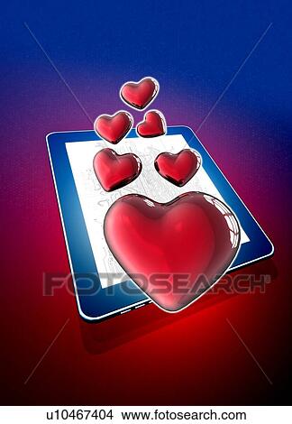Digital tablet with heart shapes, illustration. View Large Photo Image Picture - Digital tablet with heart shapes, illustration.. Fotosearch
