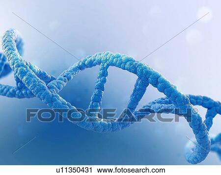 Stock Image - DNA molecule on blue background, illustration.. Fotosearch
