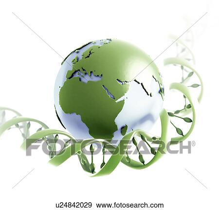 Stock Photo - DNA strand and planet earth, illustration.. Fotosearch
