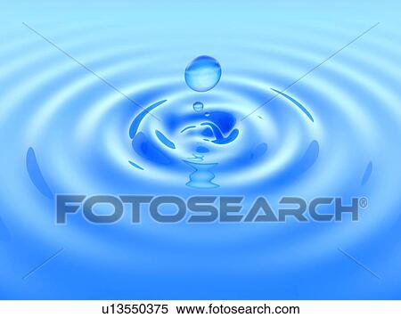 Stock Photography - Drop water and ripple on blue surface. 3D illustration.. Fotosearch