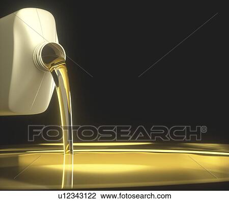 Stock Image - Engine oil being poured from a bottle, illustration.. Fotosearch