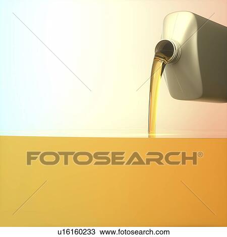 Stock Image - Engine oil being poured from a bottle, illustration.. Fotosearch
