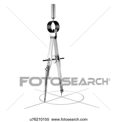 Stock Photography - Engineering compass in the process of drawing a circle. 3d illustration on white background.. Fotosearch