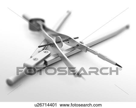 Stock Image - Engineering or architectural divider and compass on a white background. 3D illustration with shallow depth of field.. Fotosearch