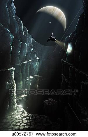 Exploration of Europa, illustration. In the future, a probe descents into an ice chasm on Jupiter's moon, Europa. Jupiter and Io are seen above. View Large Photo Image Stock Photo - Exploration of Europa, illustration. In the future, a probe descents into an ice chasm on Jupiter's moon, Europa. Jupiter and Io are seen above.. Fotosearch