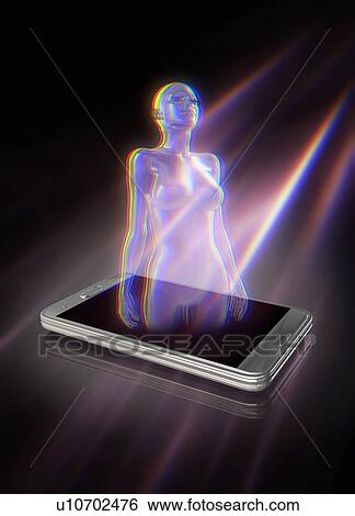 Stock Photograph - Female form and smartphone, illustration.. Fotosearch
