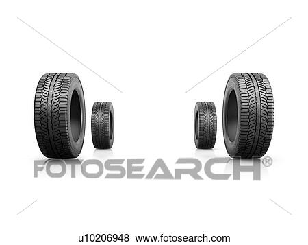 Stock Photo - Four car tyres rolling on a white background. 3d illustration.. Fotosearch
