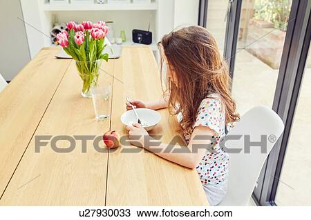 Stock Image - Girl having breakfast. Fotosearch