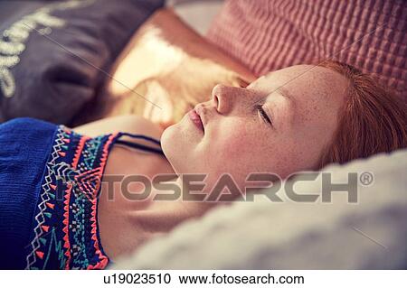 Girl sleeping in bed View Large Photo Image Stock Image - Girl sleeping in bed. Fotosearch