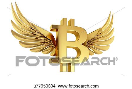 Gold sign of bitcoin with wings, symbolize cryptocurrency growing. 3D illustration isolated on white background. View Large Photo Image Picture - Gold sign of bitcoin with wings, symbolize cryptocurrency growing. 3D illustration isolated on white background.. Fotosearch