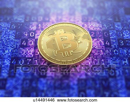 Golden bitcoin coin on blue digital background with binary data. 3d illustration. View Large Photo Image Stock Photograph - Golden bitcoin coin on blue digital background with binary data. 3d illustration.. Fotosearch