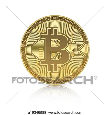 Stock Photo - Golden bitcoin isolated on a white background. Front view. 3D illustration.. Fotosearch