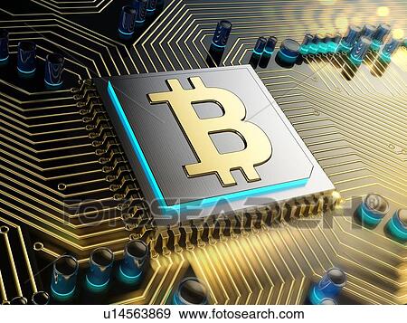 Golden bitcoin symbol installed on the cpu. 3D illustration. View Large Photo Image Stock Photo - Golden bitcoin symbol installed on the cpu. 3D illustration.. Fotosearch
