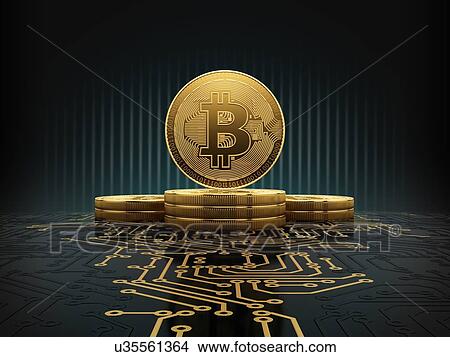 Golden bitcoins standing on circuit board, cryptocurrency concept. 3d illustration. View Large Photo Image Picture - Golden bitcoins standing on circuit board, cryptocurrency concept. 3d illustration.. Fotosearch