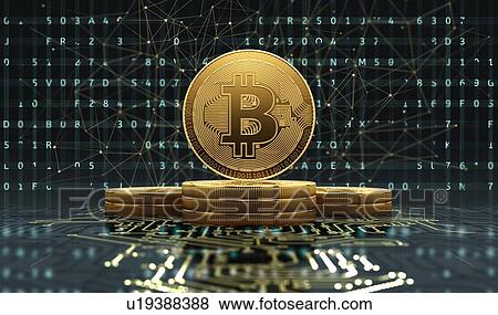 Stock Photo - Golden bitcoins standing on circuit board, cryptocurrency concept. 3d illustration.. Fotosearch