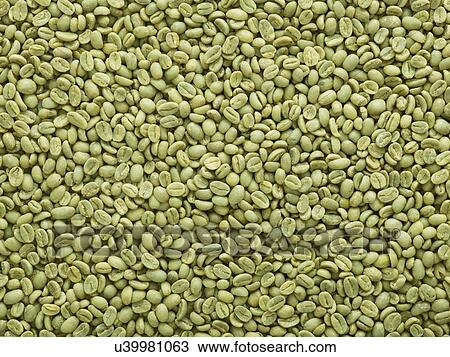 Stock Image - Green coffee beans, full frame.. Fotosearch
