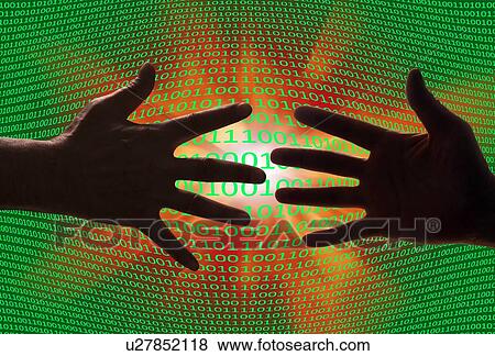 Stock Photo - Hands with binary code, illustration.. Fotosearch