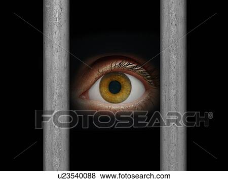 Stock Photo - Human eye staring through bars, illustration.. Fotosearch