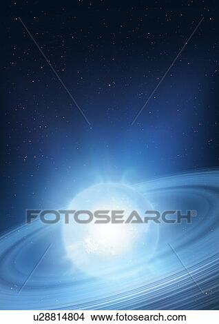 Picture - Illustration of the blue giant star HD 37974, in the Large Magellanic Cloud. Astronomers suspect that it is surrounded by a dusty disc, stretching for 60 times the distance of Pluto's orbit from the Sun (about 3, 000 astronomical units, or AU). The.... Fotosearch
