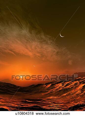 Illustration of the imagined view from the surface of the exoplanet Barnard's Star b. Discovered in 2018, this rocky planet orbits Barnard's Star - a red dwarf only 20 percent of the diameter of the Sun - at a distance comparable to that of Mercury... View Large Photo Image Stock Photo - Illustration of the imagined view from the surface of the exoplanet Barnard's Star b. Discovered in 2018, this rocky planet orbits Barnard's Star - a red dwarf only 20 percent of the diameter of the Sun - at a distance comparable to that of Mercury.... Fotosearch