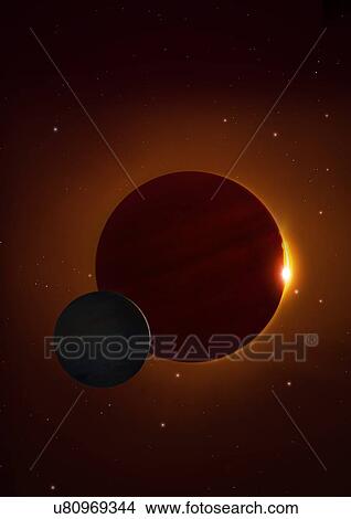 Picture - Illustration of the planet Kepler 1625b and its proposed exomoon. Kepler 1625 is a Sun-like star some 4, 000 light-years distant in Cygnus. It is about 80 percent of the radius of the Sun but about 8 percent more massive. The star has at least one.... Fotosearch