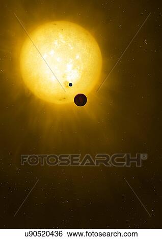 Illustration of the planet Kepler 1625b and its proposed exomoon, transiting their star. Kepler 1625 is a Sun-like star some 4, 000 light-years distant in Cygnus. It is about 80 percent of the radius of the Sun but about 8 percent more massive. The... View Large Photo Image Stock Photograph - Illustration of the planet Kepler 1625b and its proposed exomoon, transiting their star. Kepler 1625 is a Sun-like star some 4, 000 light-years distant in Cygnus. It is about 80 percent of the radius of the Sun but about 8 percent more massive. The.... Fotosearch