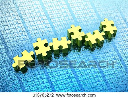 Stock Image - Jigsaw pieces with CRISPR in the background, illustration.. Fotosearch
