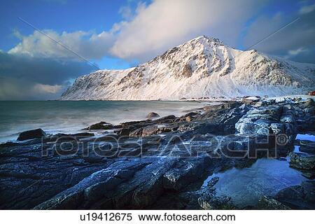 Stock Photography - Kvalvika Beach, Lofoten Island, Norway.. Fotosearch