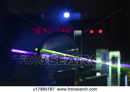 Stock Photo - Laser experiment in photonics laboratory.. Fotosearch