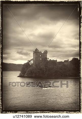 Stock Photo - Loch Ness monster in water, sepia illustration.. Fotosearch