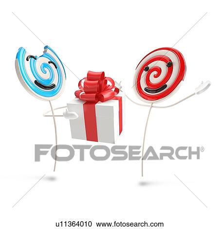 Stock Image - Lollipop person giving gift, illustration.. Fotosearch