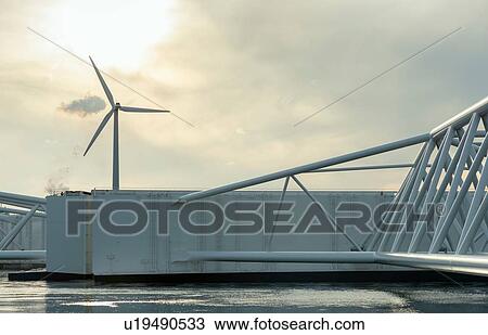 Stock Image - Maeslantkering storm surge barrier, Port of Rotterdam, Hoek van Holland, Zuid-Holland, Netherlands. Fotosearch