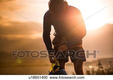 Stock Image - Man on rock climbing trip, Squamish, Canada. Fotosearch