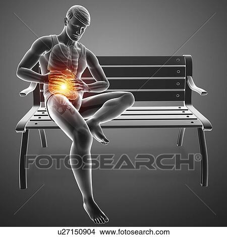 Picture - Man with abdominal pain, computer illustration.. Fotosearch